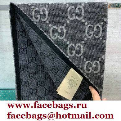 gucci GG jacquard knit scarf with tassels grey and black 2022