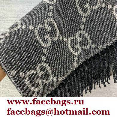 gucci GG jacquard knit scarf with tassels grey and black 2022