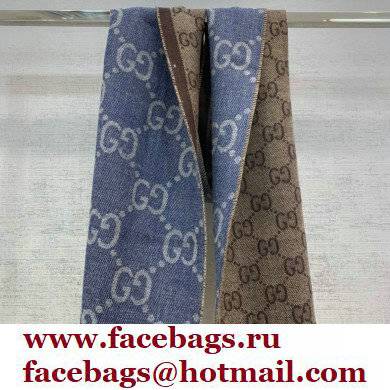 gucci GG jacquard knit scarf with tassels navy brown 2022