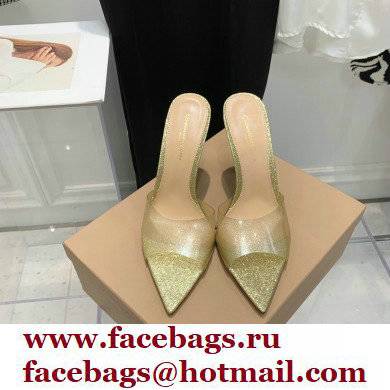 Gianvito Rossi Heel 10.5cm TPU Plexi ELLE Mules PVC Glitter Gold 2022