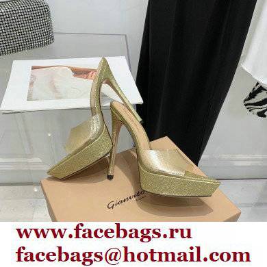 Gianvito Rossi Heel 13.5cm Platform 3cm TPU Plexi BETTY Mules PVC Glitter Gold 2022