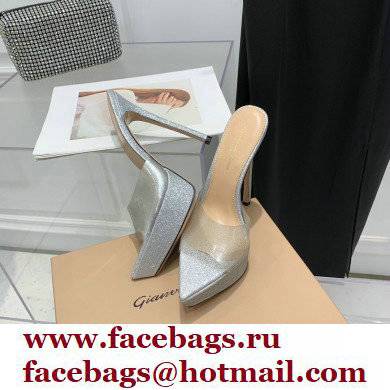 Gianvito Rossi Heel 13.5cm Platform 3cm TPU Plexi BETTY Mules PVC Glitter Silver 2022