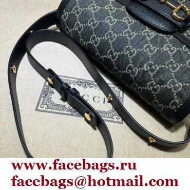 Gucci Horsebit 1955 Small Shoulder Bag 602204 GG Denim Black