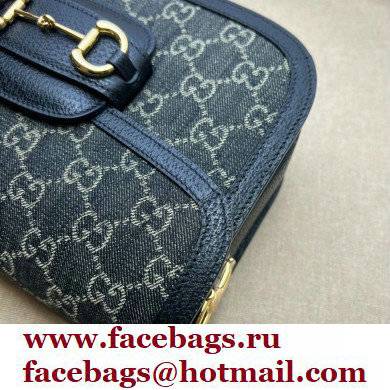 Gucci Horsebit 1955 Small Shoulder Bag 602204 GG Denim Black