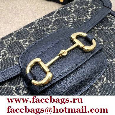 Gucci Horsebit 1955 Small Shoulder Bag 602204 GG Denim Black