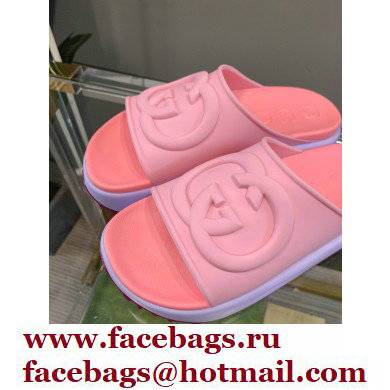 Gucci Rubber Slide Sandals with Interlocking G 692845 Pink 2022