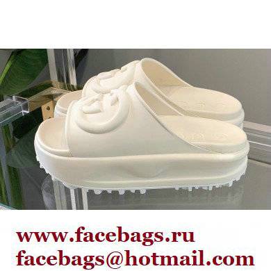 Gucci Rubber Slide Sandals with Interlocking G 692845 White 2022