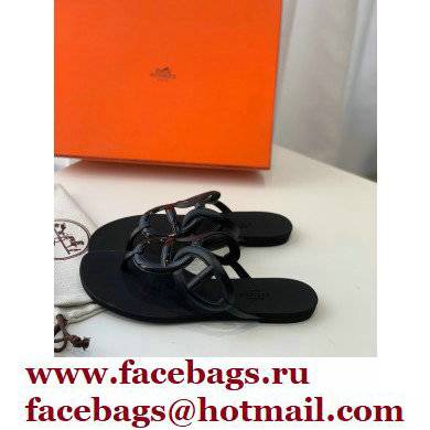 Hermes Egerie Chaine D'ancre TPU Flip Flops Thongs Sandals Black 2022