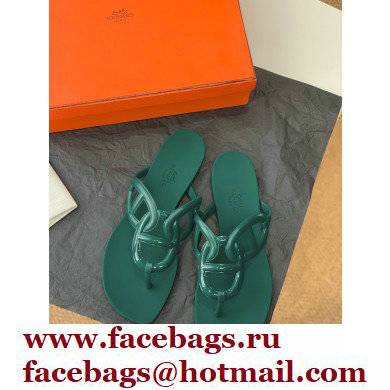 Hermes Egerie Chaine D'ancre TPU Flip Flops Thongs Sandals Green 2022