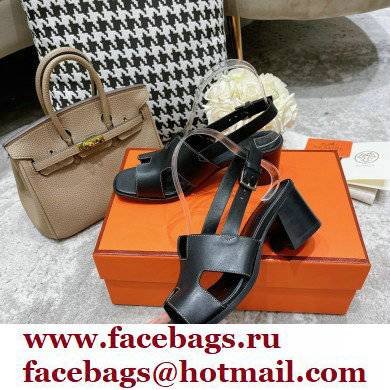 Hermes Heel 6cm Elbe Sandals Black 2022