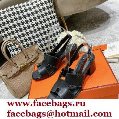 Hermes Heel 6cm Elbe Sandals Black 2022