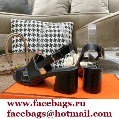 Hermes Heel 6cm Elbe Sandals Black 2022