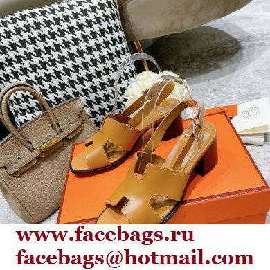 Hermes Heel 6cm Elbe Sandals Brown 2022