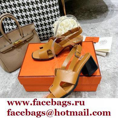 Hermes Heel 6cm Elbe Sandals Brown 2022