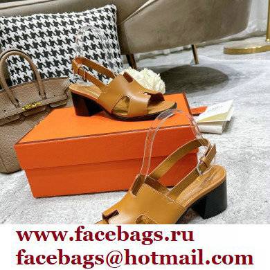 Hermes Heel 6cm Elbe Sandals Brown 2022