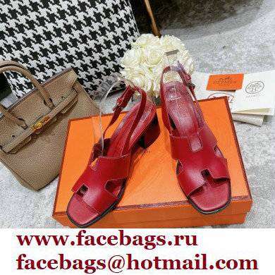 Hermes Heel 6cm Elbe Sandals Burgundy 2022