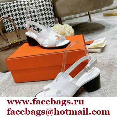 Hermes Heel 6cm Elbe Sandals White 2022