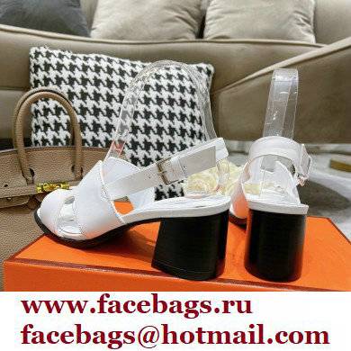 Hermes Heel 6cm Elbe Sandals White 2022