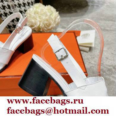 Hermes Heel 6cm Elbe Sandals White 2022