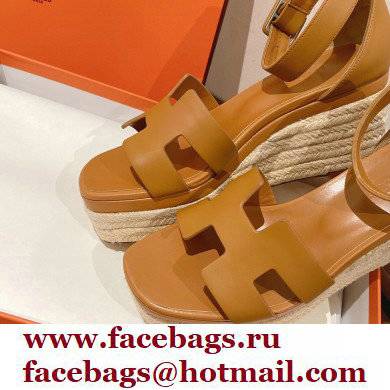 Hermes Heel 8.5cm Platform 5cm Elda Wedge Espadrilles Brown 2022