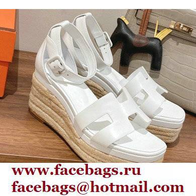 Hermes Heel 8.5cm Platform 5cm Elda Wedge Espadrilles White 2022