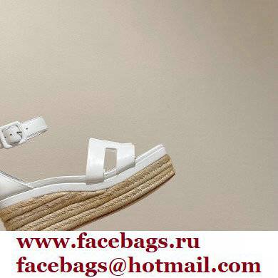 Hermes Heel 8.5cm Platform 5cm Elda Wedge Espadrilles White 2022