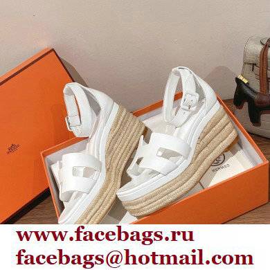 Hermes Heel 8.5cm Platform 5cm Elda Wedge Espadrilles White 2022