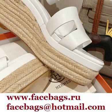 Hermes Heel 8.5cm Platform 5cm Elda Wedge Espadrilles White 2022