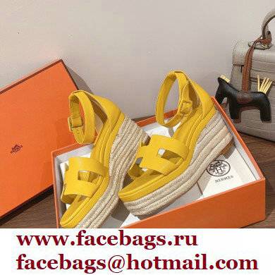 Hermes Heel 8.5cm Platform 5cm Elda Wedge Espadrilles Yellow 2022