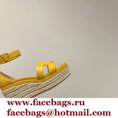 Hermes Heel 8.5cm Platform 5cm Elda Wedge Espadrilles Yellow 2022