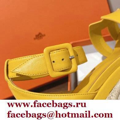 Hermes Heel 8.5cm Platform 5cm Elda Wedge Espadrilles Yellow 2022