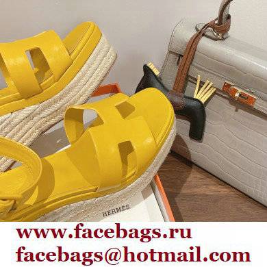 Hermes Heel 8.5cm Platform 5cm Elda Wedge Espadrilles Yellow 2022