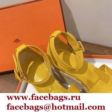 Hermes Heel 8.5cm Platform 5cm Elda Wedge Espadrilles Yellow 2022