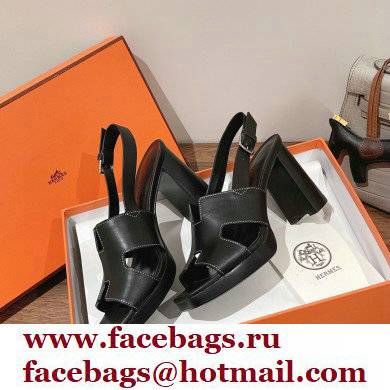 Hermes Heel 9cm Elbe Sandals Black 2022