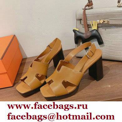 Hermes Heel 9cm Elbe Sandals Brown 2022