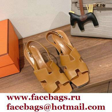 Hermes Heel 9cm Elbe Sandals Brown 2022