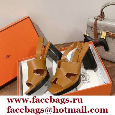 Hermes Heel 9cm Elbe Sandals Brown 2022