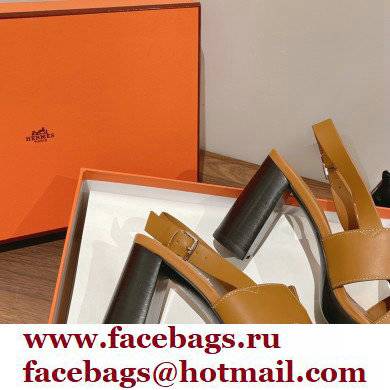 Hermes Heel 9cm Elbe Sandals Brown 2022