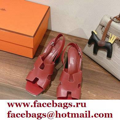 Hermes Heel 9cm Elbe Sandals Burgundy 2022