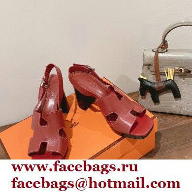 Hermes Heel 9cm Elbe Sandals Burgundy 2022