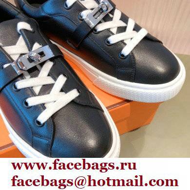 Hermes Kelly buckle Calfskin Day Sneakers Black 2022