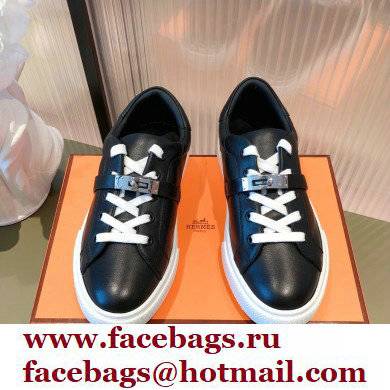 Hermes Kelly buckle Calfskin Day Sneakers Black 2022