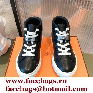 Hermes Kelly buckle Calfskin Daydream High-top Sneakers Black 2022 - Click Image to Close