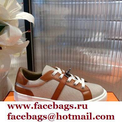 Hermes Kelly buckle perforated Calfskin Day Sneakers Brown 2022