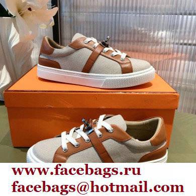 Hermes Kelly buckle perforated Calfskin Day Sneakers Brown 2022