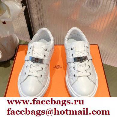 Hermes Kelly buckle perforated Calfskin Day Sneakers White 2022