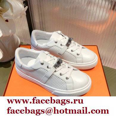 Hermes Kelly buckle perforated Calfskin Day Sneakers White 2022