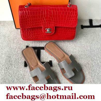 Hermes Oran Flat Sandals in Swift Box Calfskin 55