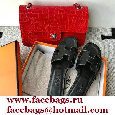 Hermes Oran Flat Sandals in Swift Box Calfskin 66