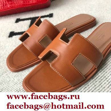 Hermes Oran Flat Sandals in Swift Box Calfskin 77